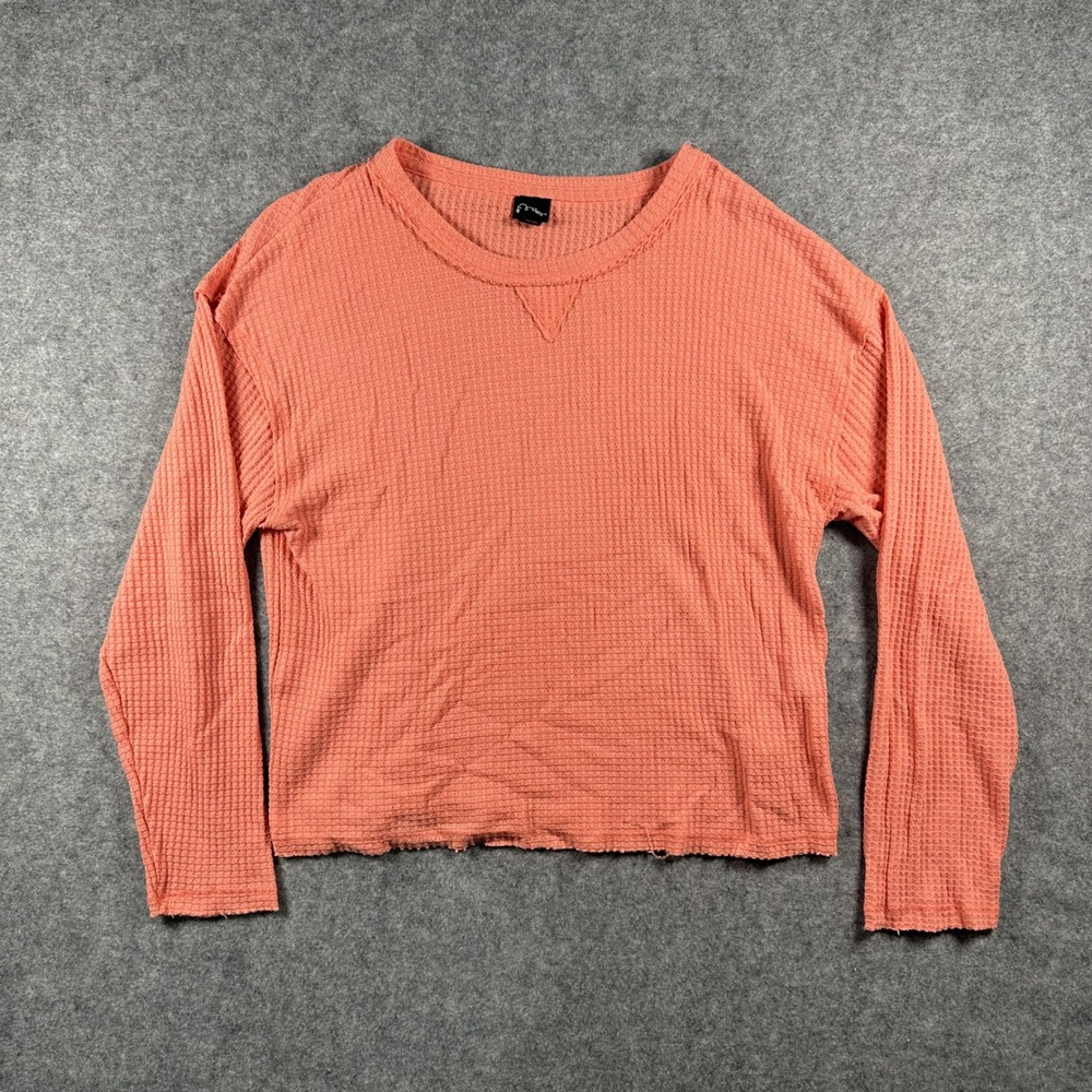 Art Class Waffle Knit Long Sleeve Top XL (14/16) Coral Pink Textured Thermal